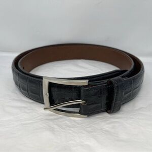 Veari Embossed Leather Alligator Print Belt Size 44 Black Western Exotic Cowboy